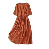 Sun Dress with Sleeves Linen Dresses for Women 2025 Summer Long Maxi Dress Short Sleeve Button Down Tshirt Sundresses Boho Beach Outfits Orange 2X