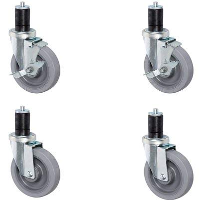 CasterHQ- 4 INCH Gray TPR Caster Wheel Set for Commercial Kitchen PREP Tables, All Swivel - 2 Swivel with Brakes & 2 Plain Swivel