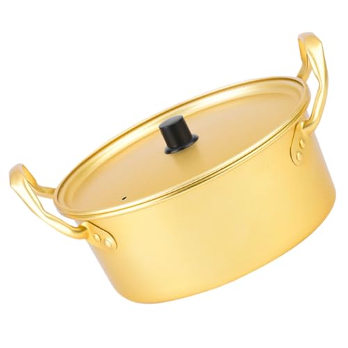 POPETPOP Olla para Sopa con Tapa y Asas Dobles Olla de Aluminio Amarillo Oxidado para Ramen Guisos Leche y Pasta Resistente y Fácil de Limpiar para Uso Doméstico