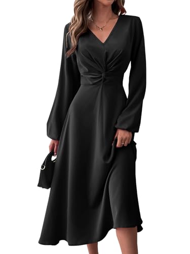 LalaLin Long Sleeve Wedding Guest Dress for Women V-Neck Twist Waist Cocktail Party Maxi Dresses