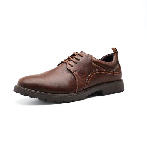 Santimon Men's Leather Lace-Up Oxford Shoes Rugged Rubber Sole Comfortable Casual & Dress Shoes