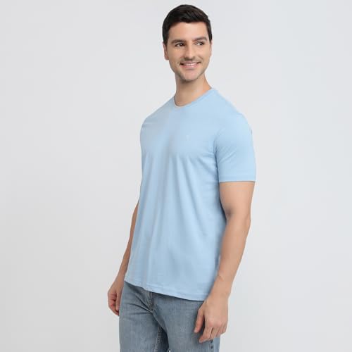 Image of Raymond Men Regular Fit Solid Pattern Pure Cotton Crew Neck Half Sleeve Casual T-Shirt
