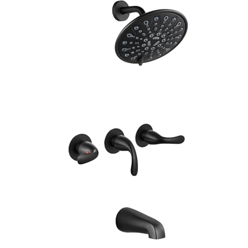 gotonovo 3 Handle Tub Shower Faucet Set 6 Mode Rainfall Head Matte Black