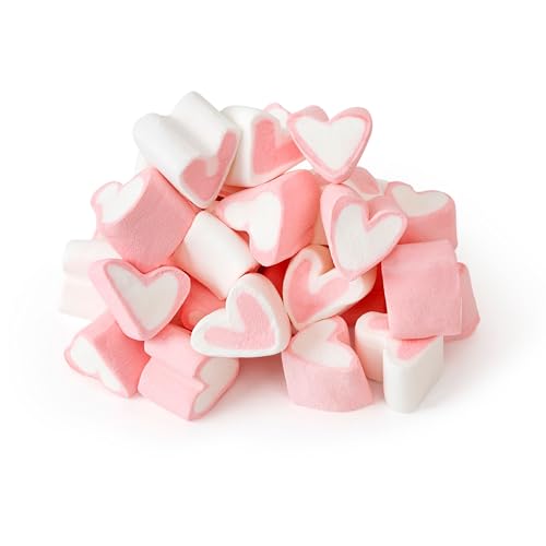 The Snackery Pink and White Heart Shaped Marshmallows, Strawberry Vanilla Flavored Hearts, 17.6 Oz. Bag