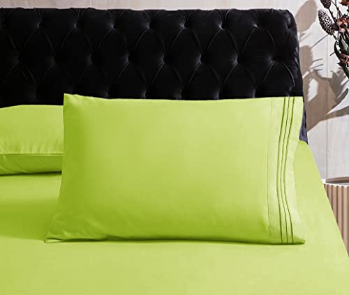 Image of Mocassi Hotel Luxury 1800 Thread Count Bedding Pillowcases Standard Size Set of 2 - Pillow Covers - Pillow Protector - Cooling Pillowcases (Set of 2 Standard /Queen Size, Lime)
