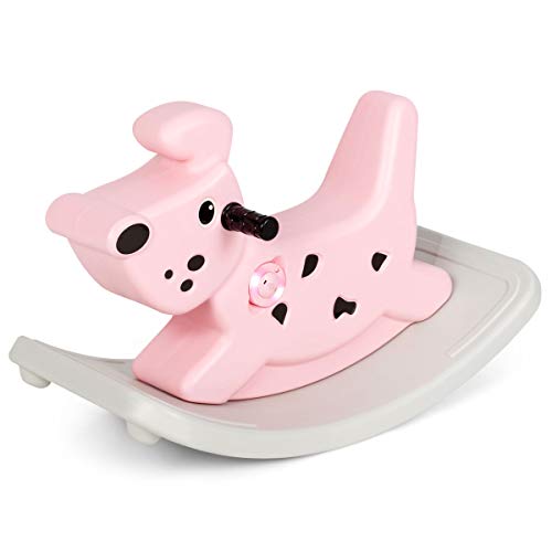 COSTWAY Perro Balancín Mecedora Juguete Mecedora con Música y Luz para Niños Pequeños a Partir de los 6 Meses (Rosa)