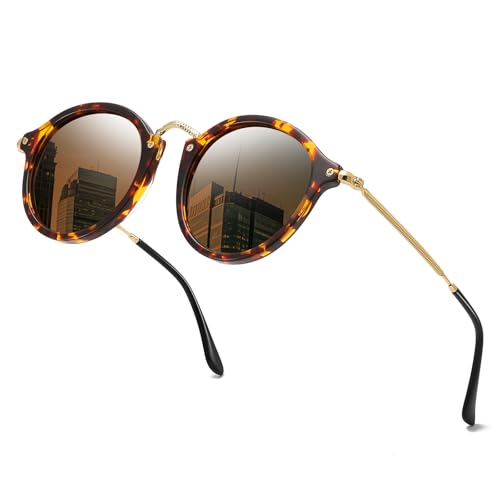 Women's Retro Round Sunglasses - Polarized Anti Glare UV400 Protection Vintage Driving Shades