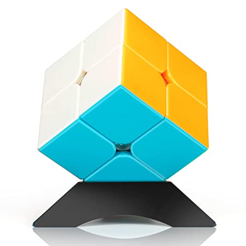 Image of Stickerless 2x2 Speed Cube with Stand & Guide for Kids & Adults | Smooth-turning STEM puzzle with display stand. Great for classrooms, travel, office desks, gifts and brain training.