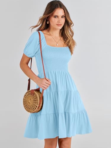 Image of ANRABESS Womens 2026 Summer Casual Dress Square Neck Puff Sleeve Boho Beach Vacation Short Dress