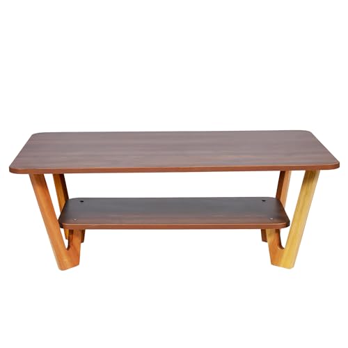 Image of Wooden Coffee Table with Solid Wood Legs, Engineered Wood Center Table for Living Room, Columbian Walnut Finish