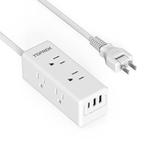 2 Prong Power Strip, TOPREK 2 Prong to 3 Prong Outlet Adapter, 1440J 2 Prong Surge Protector with 6 Outlets & 3 USB, 5FT 2 Prong Extension Cord with Swiveling Flat Plug, Ideal for Non-Grounded Outlet