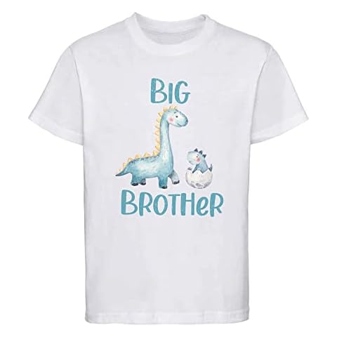 Dovitee Big Brother Dinosaur t-Shirt for Boys with Cute Big and Little Dinosaur White Cover