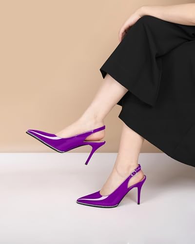 Image of SAMMITOP Women Slingback Heels Stilettos Closed Pointed Toe High Heel Silver Beaded Pumps Comfortable 3.5 Inch High Heels for Women Dressy Shoes