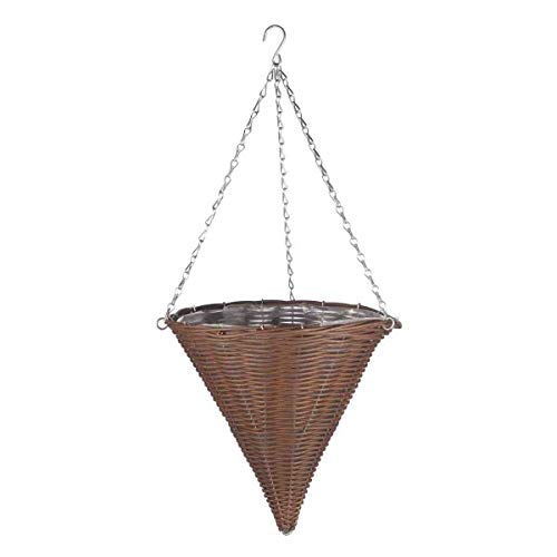 Garden Mile Hängekorb Rattan-Optik – 35,6 Cm, Kegelförmig | Mit 3-Wege-Kette, Vorgefüttert | Für Blumen & Pflanzen