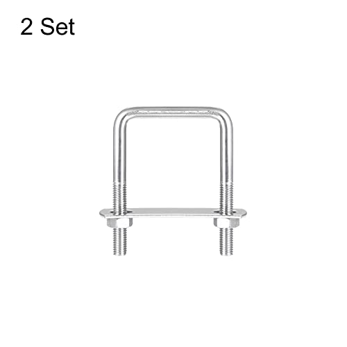 Image of uxcell Square U-Bolts, 2 Sets 52mm(2.05 inch) Inner Width 80mm Length M8 304 Stainless Steel U Clamp Bolt with Nuts and Plates, for Boat Trailer