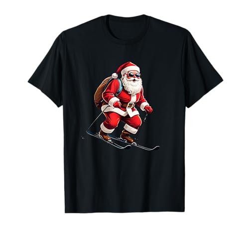 Santa Claus esquiando abajo de la montaña en Nochebuena Camiseta