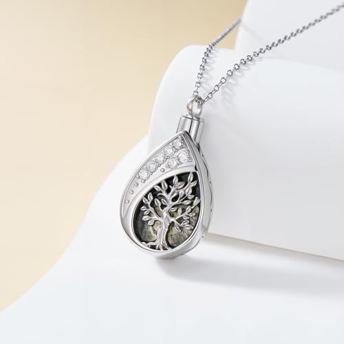 Diamond Tree of Life Urn Necklace for Ashes 925 Sterling Silver Family Tree of Life Keepsake Cremation with Funnel Filler Ash Holder Memorial Jewelry Gifts for Women,18+2 inch3