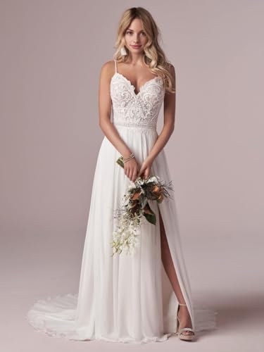 JAEDEN Brautkleider Damen Spaghettiträger Boho Hochzeitskleider A-Linie Spitze Standesamtkleid – Bild 4