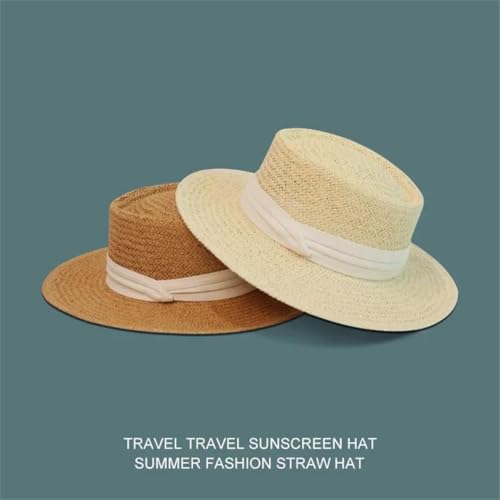 Women's Classic Sun Protection Hat Beach Woven Sunshade Cap Ladies Straw Hat French Style Flat Top Sun2