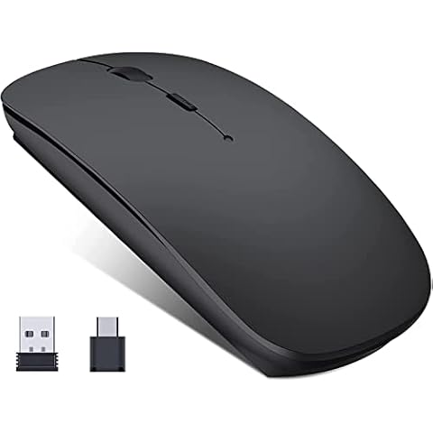 Kabellose Maus für Laptop Wiederaufladbar, Tragbare 2,4 GHz Funkmaus mit USB/USB-C Zwei Empfänger für Computer Cover