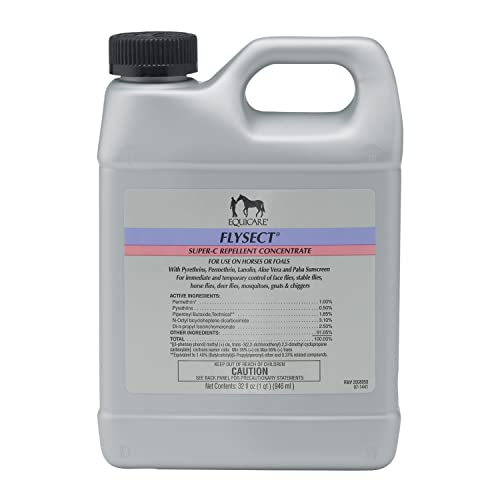 Equicare Flysect Super-C Fly Control Concentrate for Horses, Mix with Water, 32 Ounces, One Quart