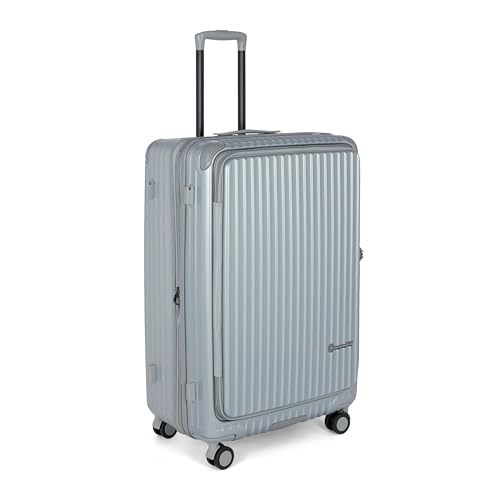 Image of SWISS MILITARY Polycarbonate Summit 360 Rotatable 8 Wheel 80cm Hard Trolley Luggage, Anti Theft Zip, TSA Lock, 15.6 inch Laptop Compartment Expandable Storage Suitcase & Dust Cover Free Large Silver 137L