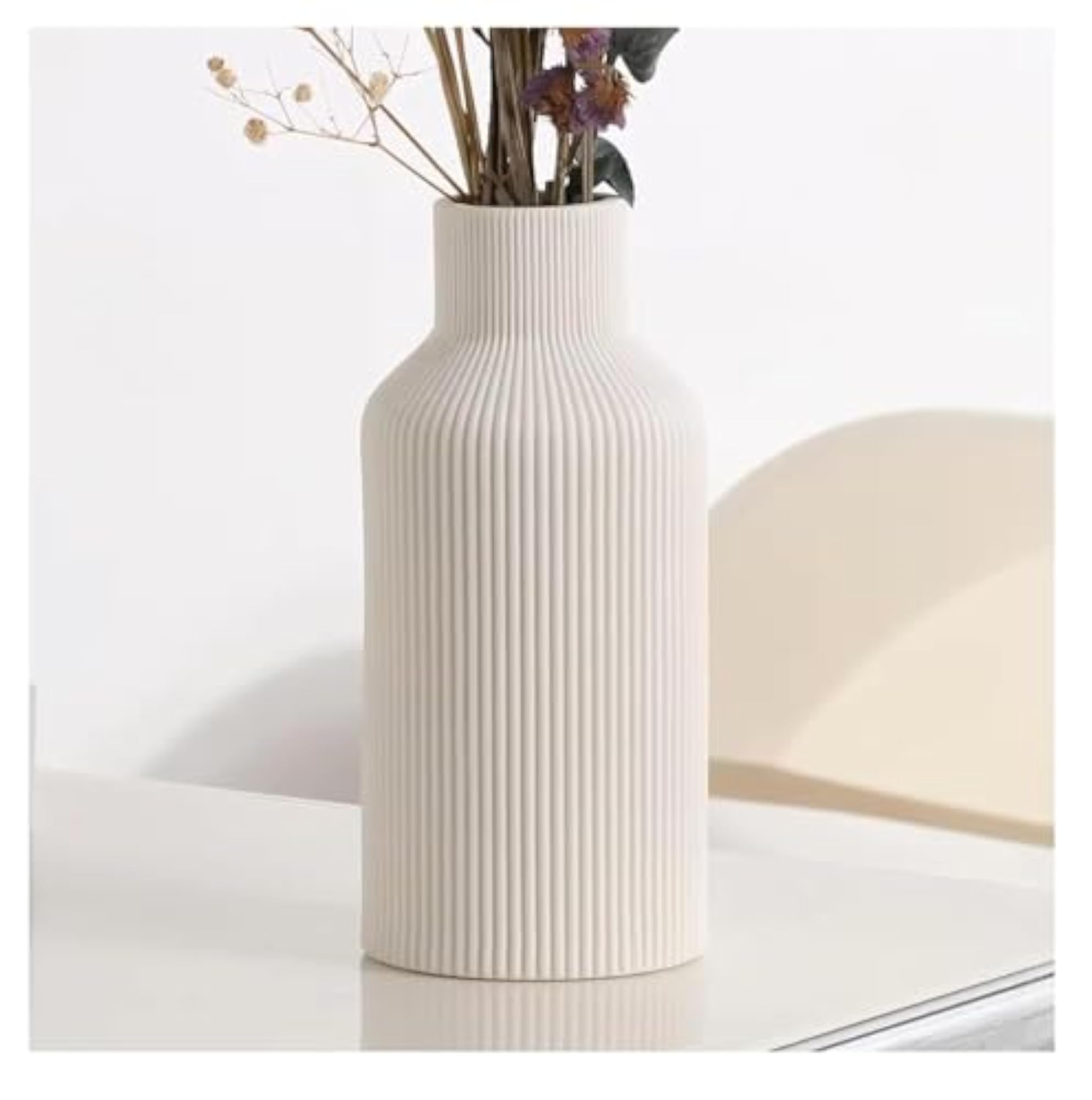 Ribbed Bottle Ceramic Vase for Home Decor