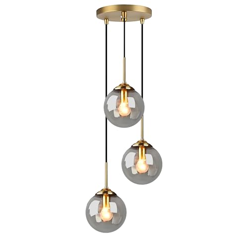 HJXDtech Industrielle Vintage Messing 3-Fläming Pendelleuchte Cluster,...