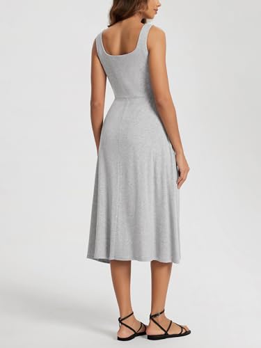 Image of ODODOS Square Neck Midi Dress with Pockets for Women Summer Casual Sleeveless Sundress Flare Tank Dress