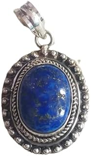 Natural Lapis Lazuli Pendant, 92.5% Silver Plated, Blue Stone Pendant, Cabochon Pendant, Graceful Pendant, Blue Lapis Pendant, Oval Lapis Lazuli Pendant, Boho Pendant, Vintage Pendant, Handmade Pendant, Unique Piece, Lapis Lazuli Jewelry