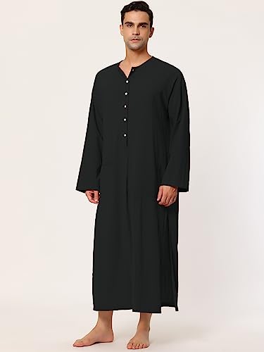 Lars Amadeus Men's Nightshirt Cotton Sleep Shirt Side Split Long Gown with Pockets3