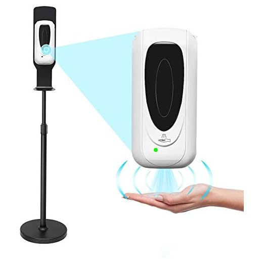 H HUKOER 1000ML Automatic Touchless Universal Hand Sanitizer Dispenser Soap Dispenser, 35.4-56 Inches Stainless Steel Floor Stand Station Kit Adjustable Mist Spray Machine for Offices Schools