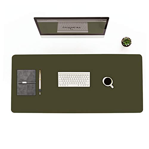 Suntapower Almohadilla para el Ratón, Tapete de Escritura de Cuero de PU Doble Lado Extendido Impermeable y Antideslizante, 80x40cm, Verde Oliva 1PACK