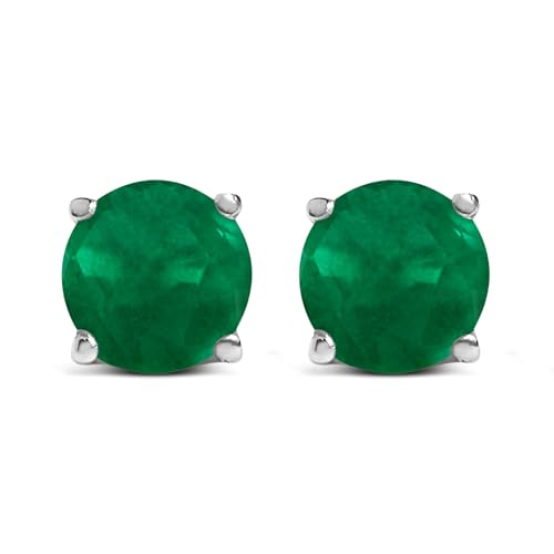 14K White Gold 5X5MM Round Green Emerald Solitaire Stud Earrings
