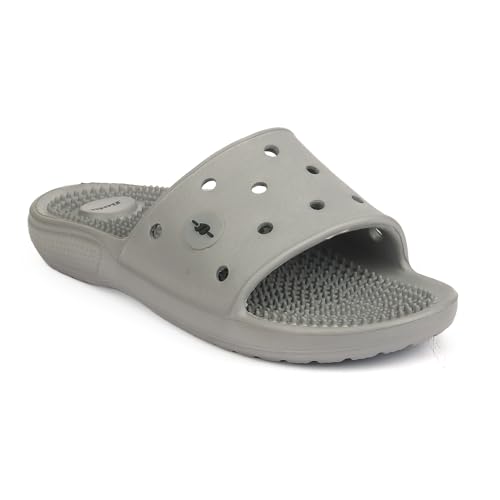 Image of Bata Men's Massage Slippers, Grey, Textured Footbed, Perforated Design, UK 6