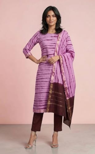 Image of Eddika tie and dye unstitched Maheshwari silk suit set with cotton bottom