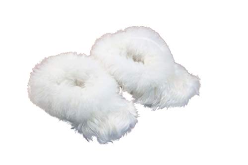 RAYMIS Women s 100% Baby Alpaca Fur Soft Fluffy Thick House Slippers - Non Slip Cozy Indoor Outdoor Slippers (White, 8)