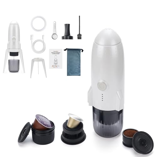 Cafetera Portátil con Cápsula de Espresso, Multifuncional 3 en 1 Café Electrica, Cafetera Expreso Manual para Coche Camión y Viajes - Compatible con Cápsulas Originales Nespresso y Cápsula L'or