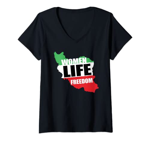 Mujer Women Life Freedom Support women rights mahsa free iran Camiseta Cuello V