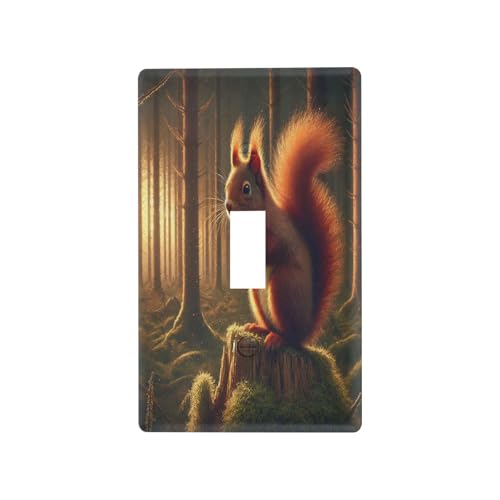 Squirrel Stump Brown Light Switch Cover Decorative Receptacle Outlet Wall Plate Guard Plastic Outlet Covers for Farmhouse Home Decor Livingroom (Toggle Switch)