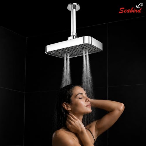 Image of SEABIRD ABS AutoSwitch Shower Head 6x9 Inch | 3 Mode High Pressure Shower | Rain, Dancing & Mist | Multi-Function | Water On /Off Function Changes Modes Only When High Water Pressure Is Available