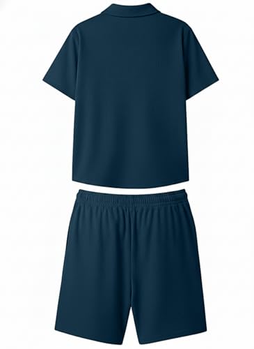 Image of Jawdrobe Men's Polo T-Shirt and Shorts Co-Ord Set | Summer Casual Matching Outfit | Breathable Casual Two Piece Set for Beach | Travel | Vacation Wear