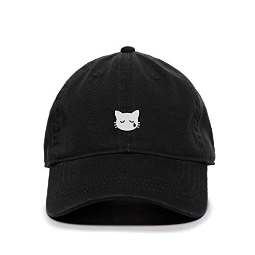 Crying Cat Baseball Cap Embroidered Cotton Adjustable Dad Hat Black