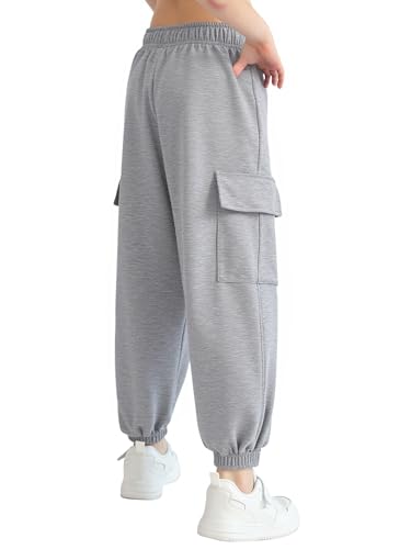 SOFIA'S CHOICE Girls Baggy Sweatpants Dance Hip Hop Joggers Parachute Pants Cargo Pants with Pockets Gray Gray2