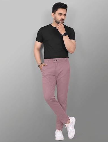 Image of MiraMichi Men's Slim Fit Stretchable Casual Mid Rise Trousers | Stylish Lycra Blend Pants for Office, Party