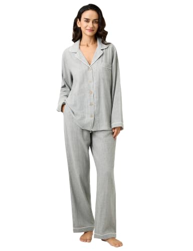 Image of BESTOUCH Womens Pajama Sets: 100% Cotton Muslin Linen Feel | Button Soft Comfy Breathable Classic Sleep Pjs 2 Piece