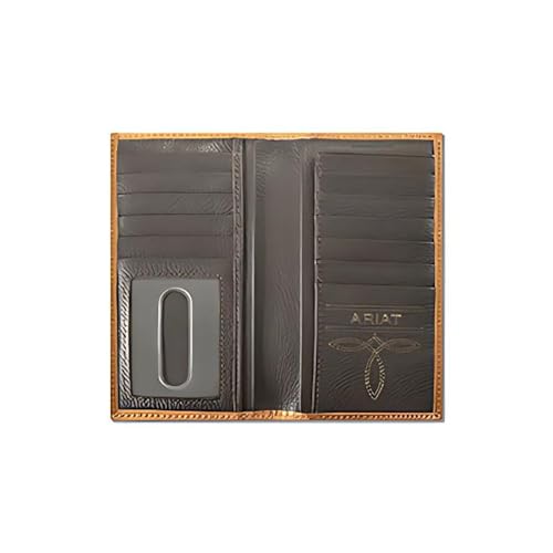 ARIAT Men's Rodeo Leather Wallet with Basket Weave & Floral Embossing and Shield Concho2