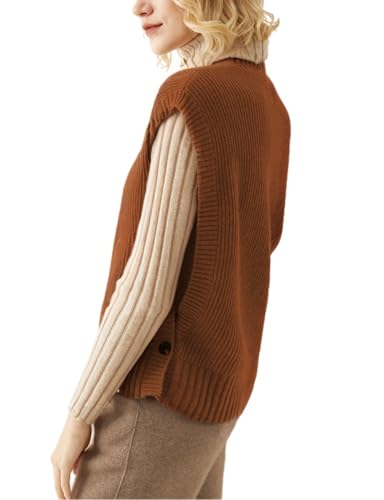 Image of Kwoki Women's Round Neck Sweater Vests Casual Loose Sleeveless High Low Hem Ribbed Knit Vest Top Trendy
