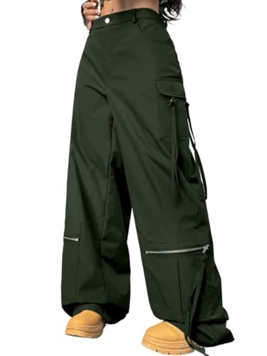 Image of GRECIILOOKS Cargo Pants for Woman | Trousers for Womans |High Waist Cotton Trouser Flared Parachute Pants with Side Pockets |Womens Cargo Pant | Elegant for College & Events (Available in Plus Size)