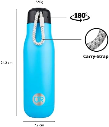 Urban Ruffles Stainless Steel Water Bottle 500ml BPA Free Vacuum Insulated Thermal Flask, Leak & Sweat Proof, Reusable & Sustainable, Cold for 24 Hrs, Hot for 12 Hrs, Gift, Gym, Sports, Travel (Aqua)